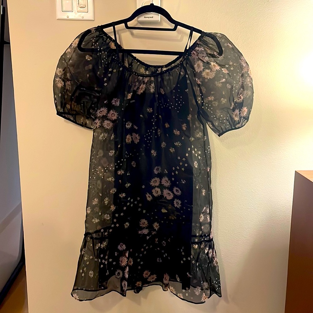 MADEWELL sheer black floral puff sleeve dress